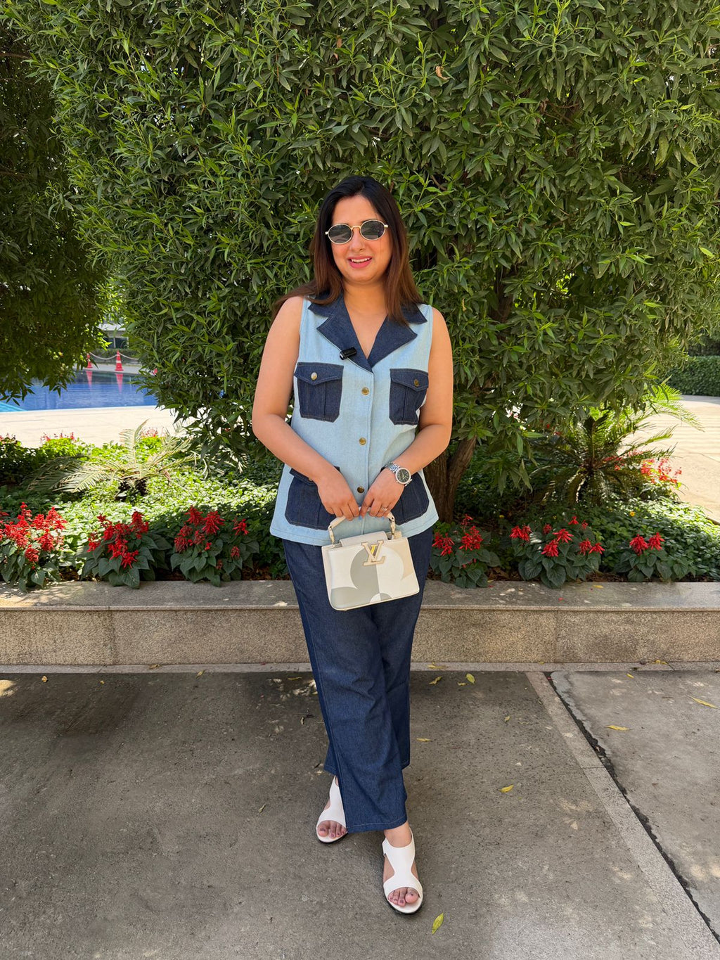 Denira | Denim Co-ord Set – Chic Contrast Pocket Sleeveless Set