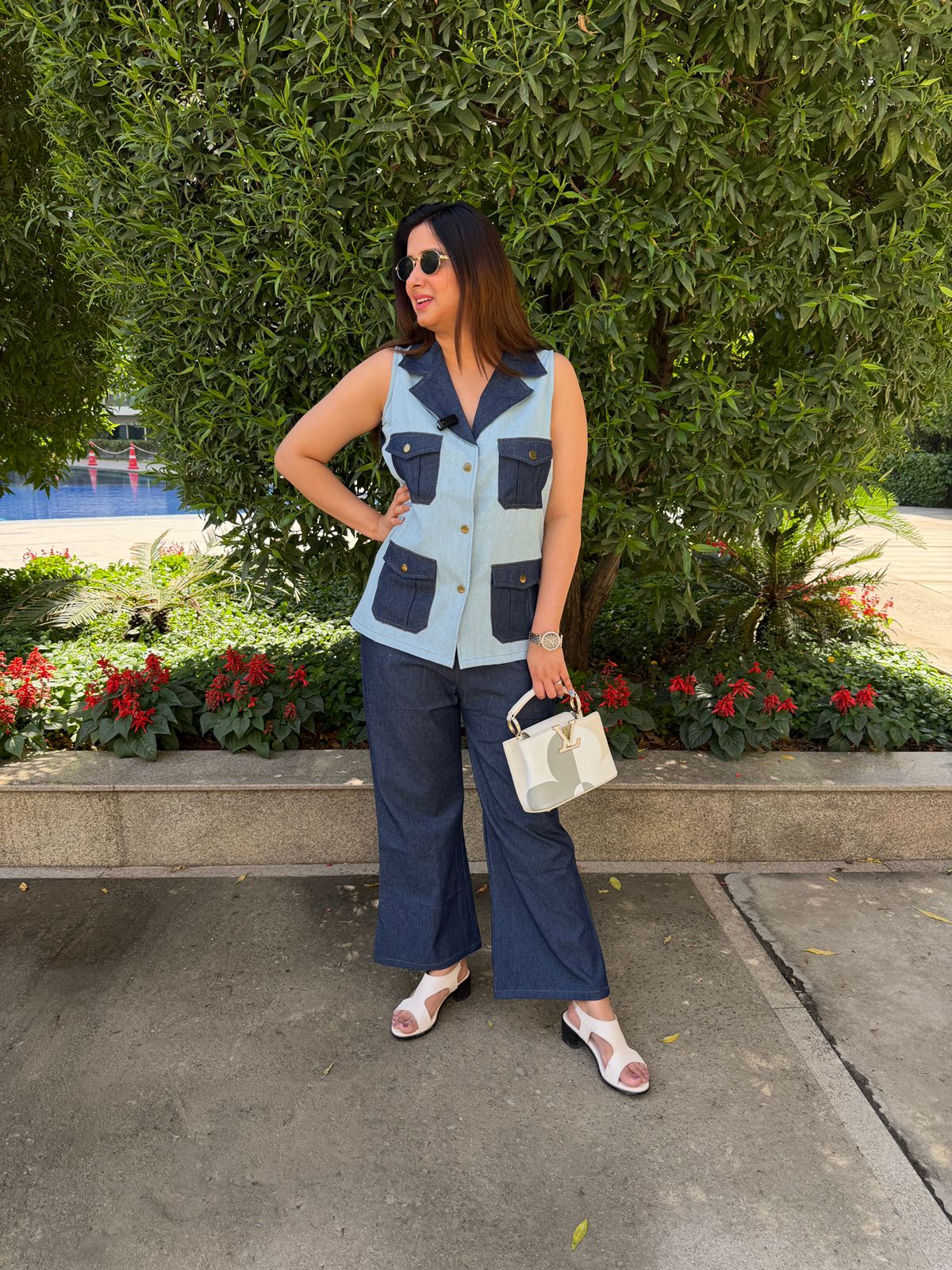 Denira | Denim Co-ord Set – Chic Contrast Pocket Sleeveless Set
