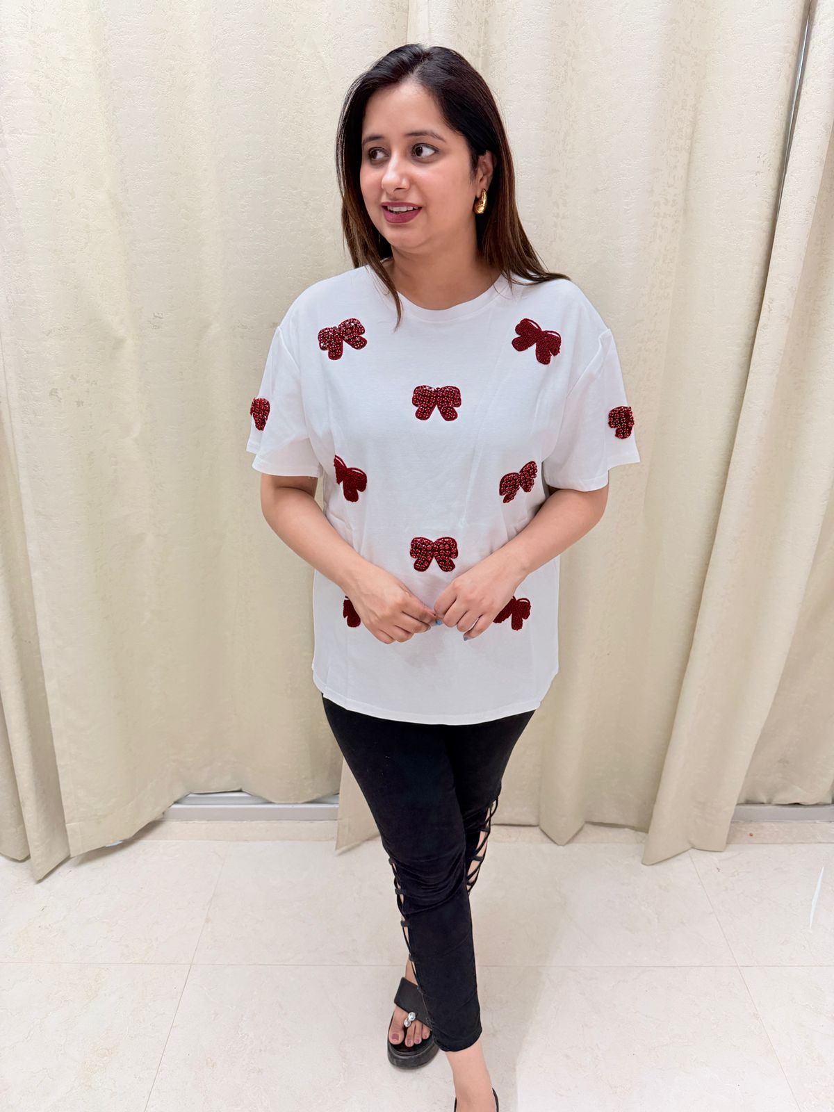 Lovelle | Embellished Bow & Heart Cotton T-Shirt (Multiple Colors)