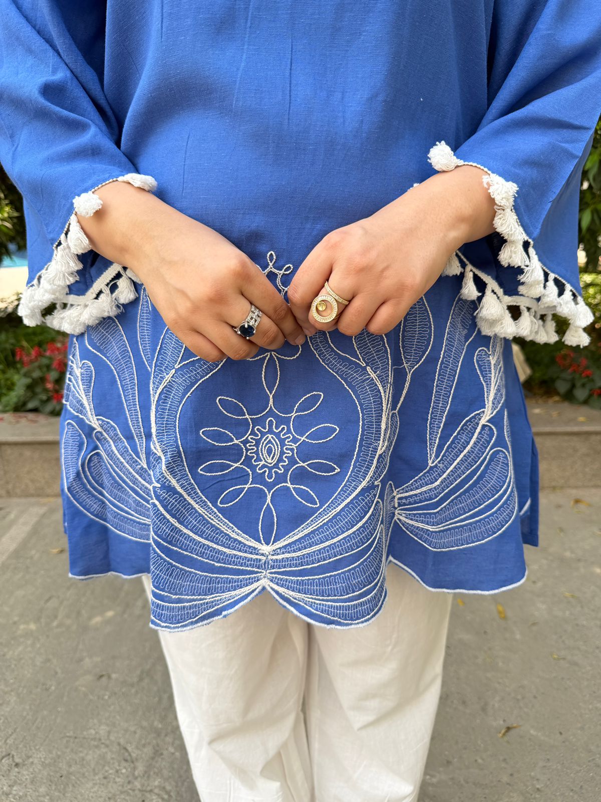 Azyra | Blue Embroidered Kurta Top