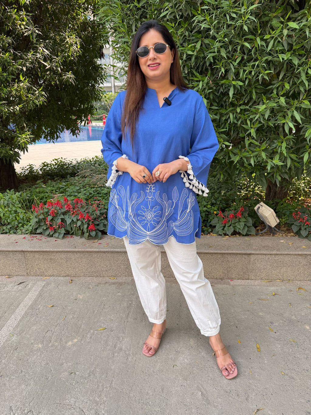 Azyra | Blue Embroidered Kurta Top