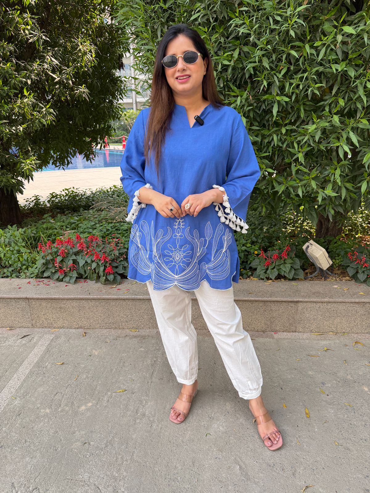 Azyra | Blue Embroidered Kurta Top