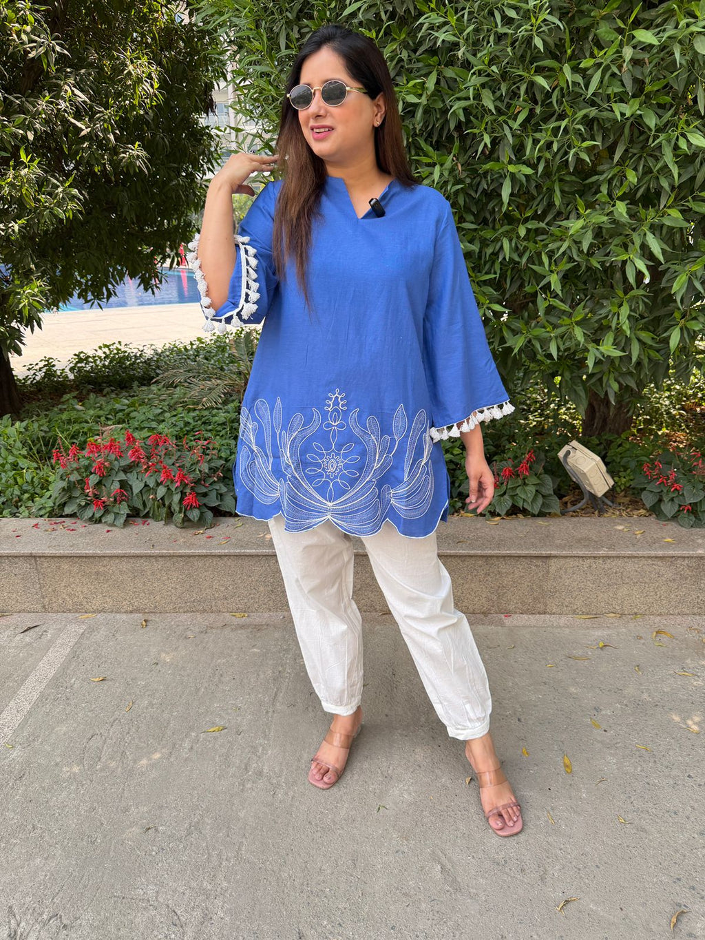 Azyra | Blue Embroidered Kurta Top