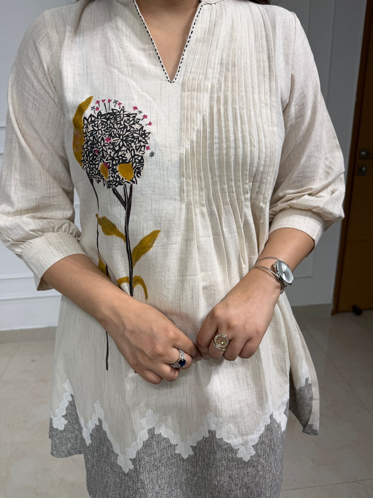 Meher | Ivory Embroidered Kurta Set with Palazzo