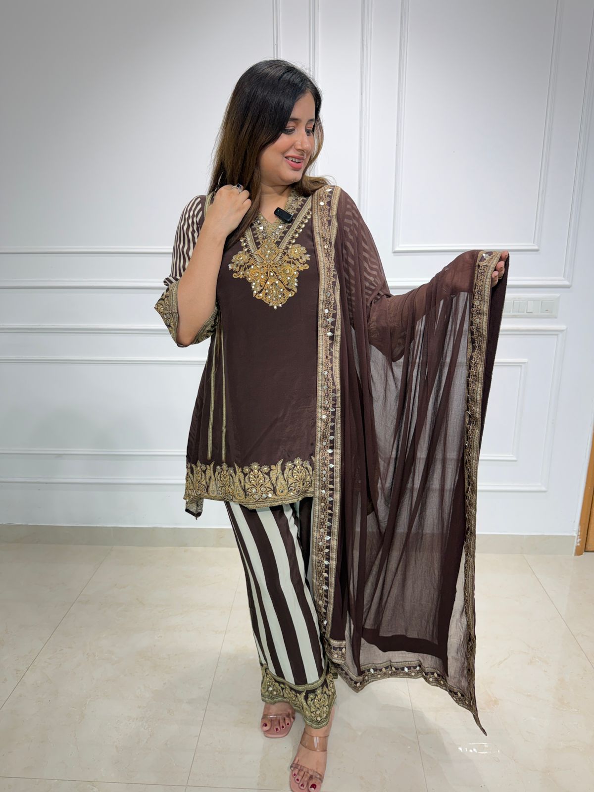 Zarmina  | Brown Embroidered Kurta Set with Dupatta
