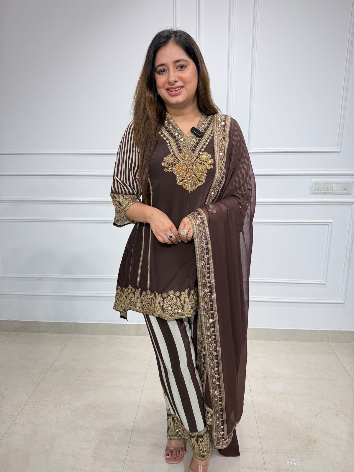 Zarmina  | Brown Embroidered Kurta Set with Dupatta