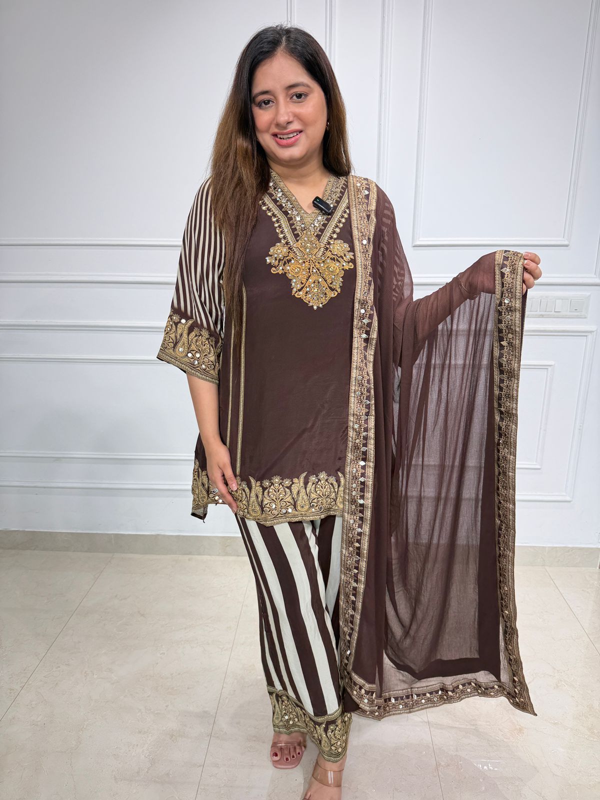 Zarmina  | Brown Embroidered Kurta Set with Dupatta