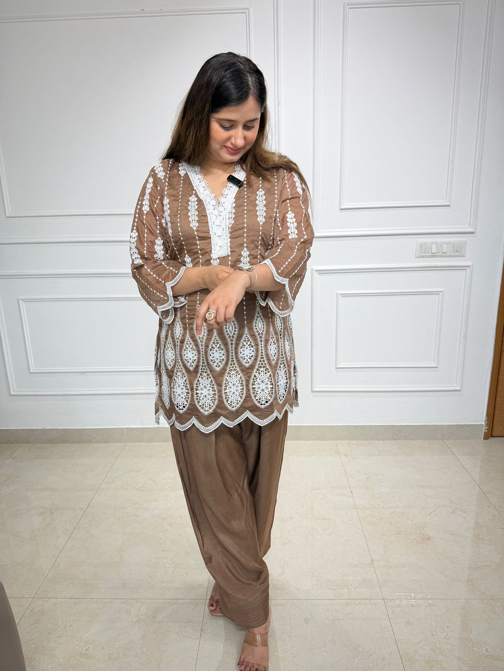 Carmelle | Brown Lace Detailed Co-ord Set