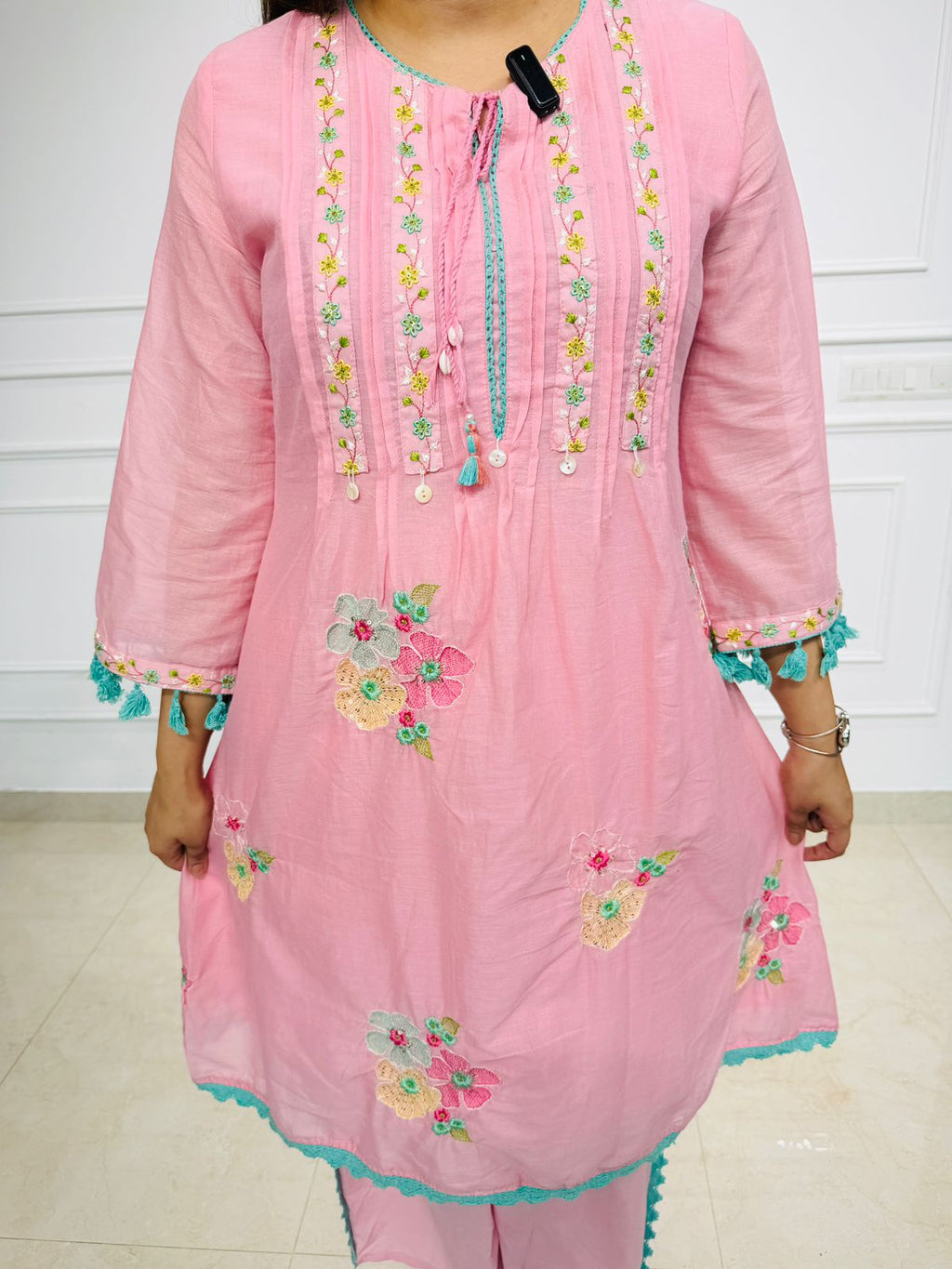 Gulnaar | Pink Floral Embroidered Kurta Set with Palazzo