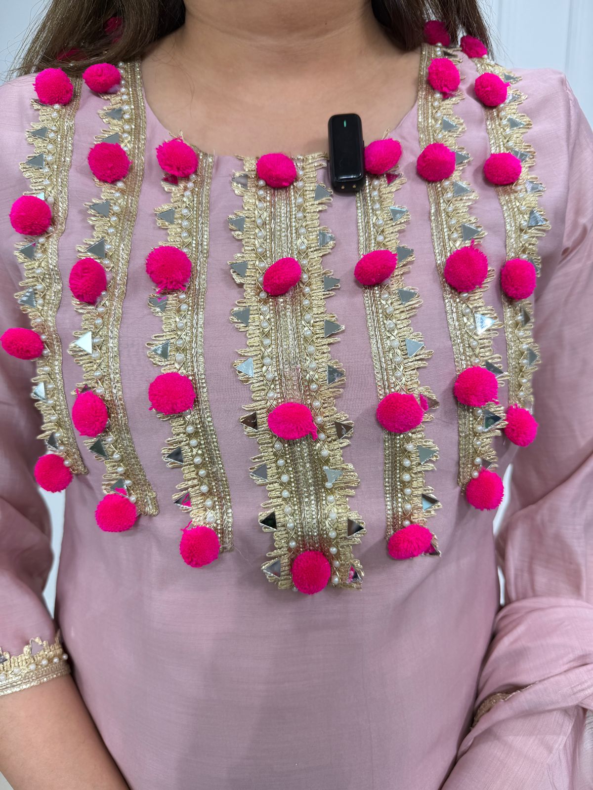 Rovena | Pink Embellished Kurta Set with Dupatta