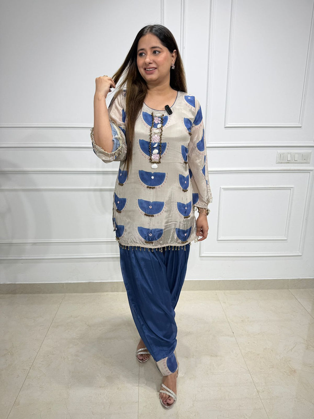 Meher | Blue Embellished Kurta & Farsi Slawar Set
