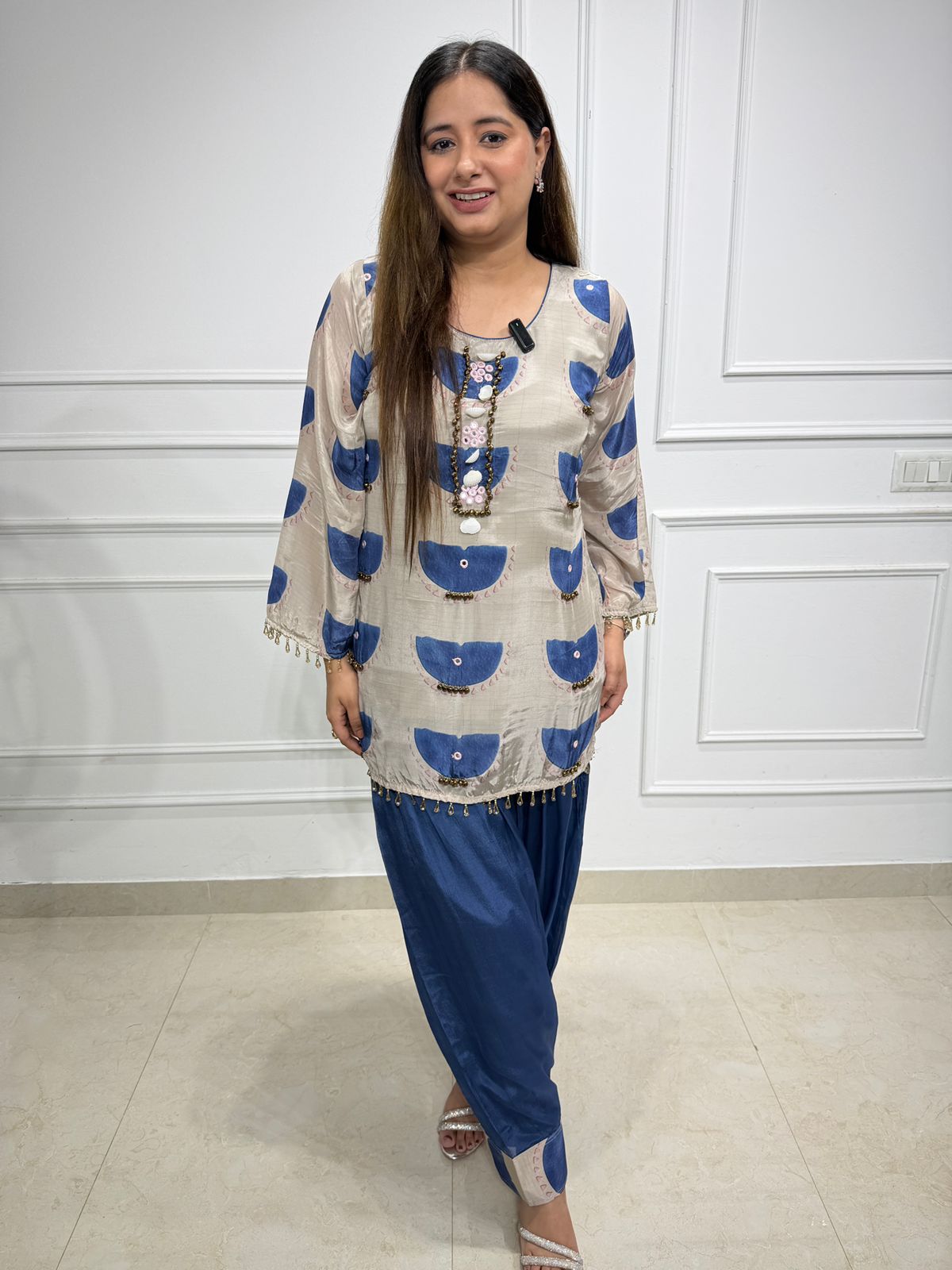 Meher | Blue Embellished Kurta & Farsi Slawar Set