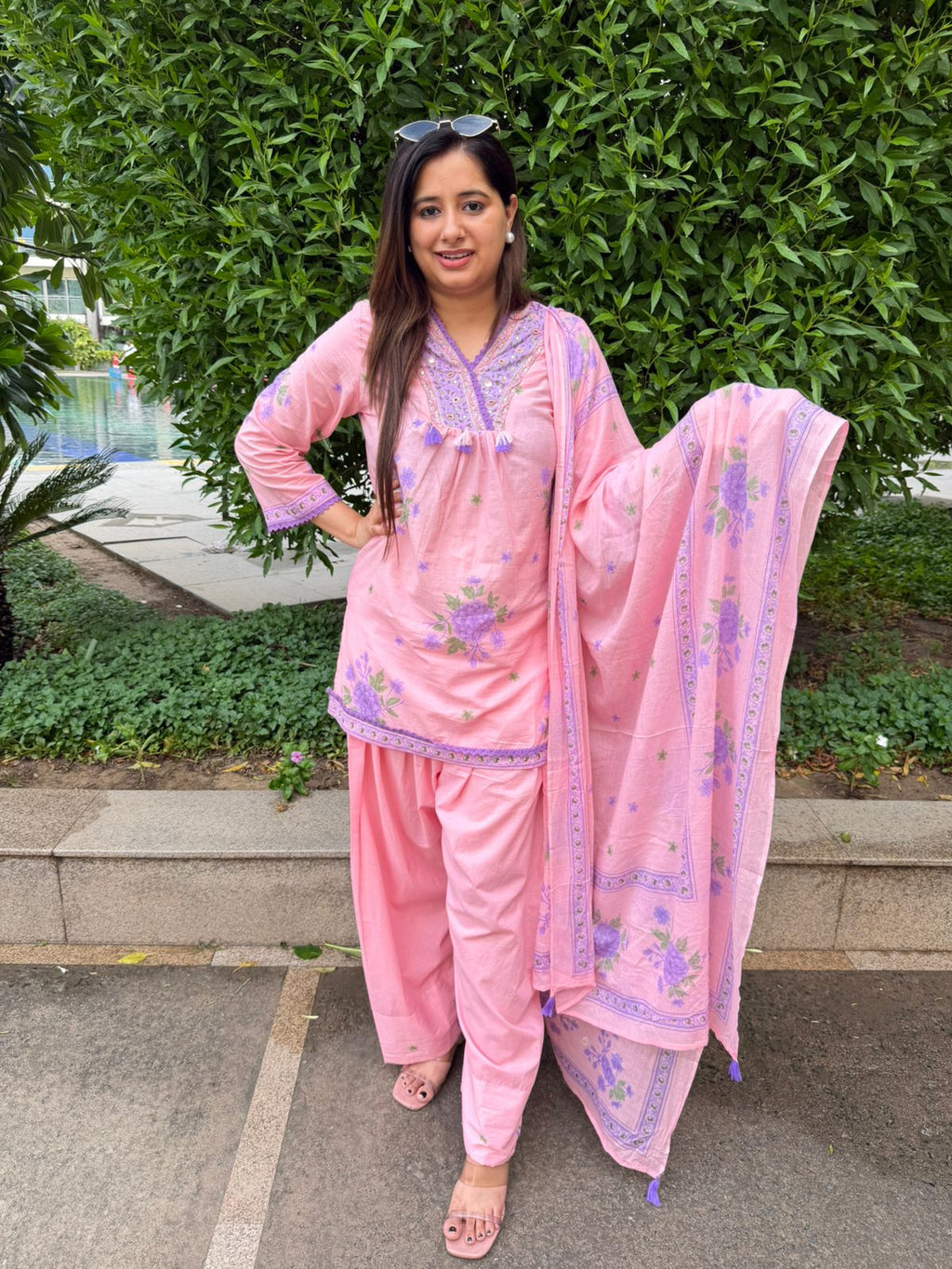 Vihana | Floral Embroidered Kurta with Straight Pant & Dupatta Set for Women
