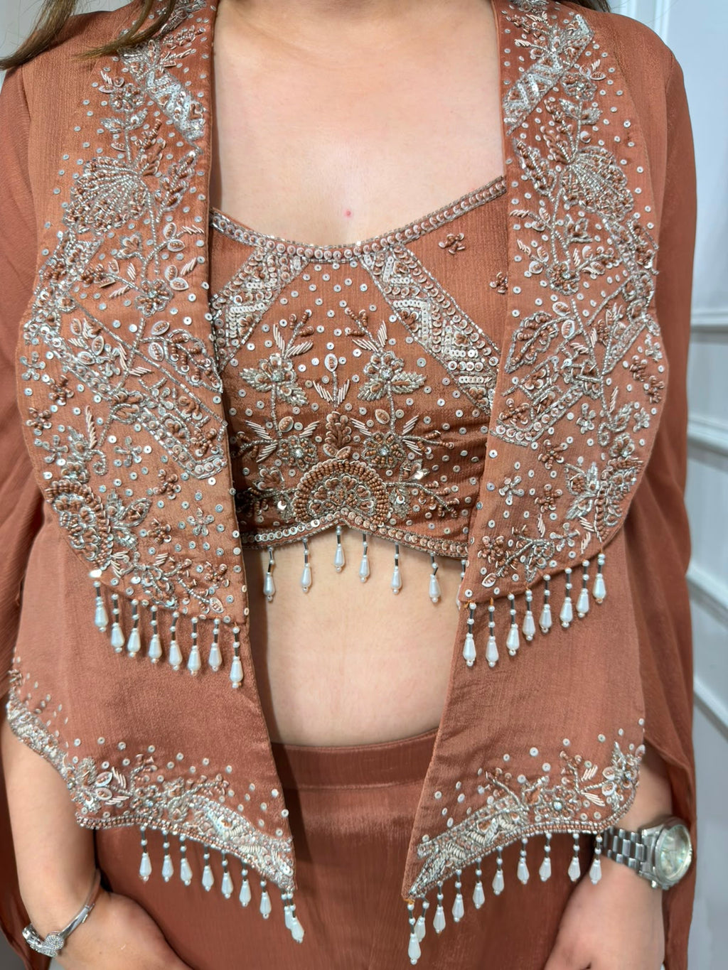Terra | Embellished Three-Piece Co-ord Set with Cape Jacket