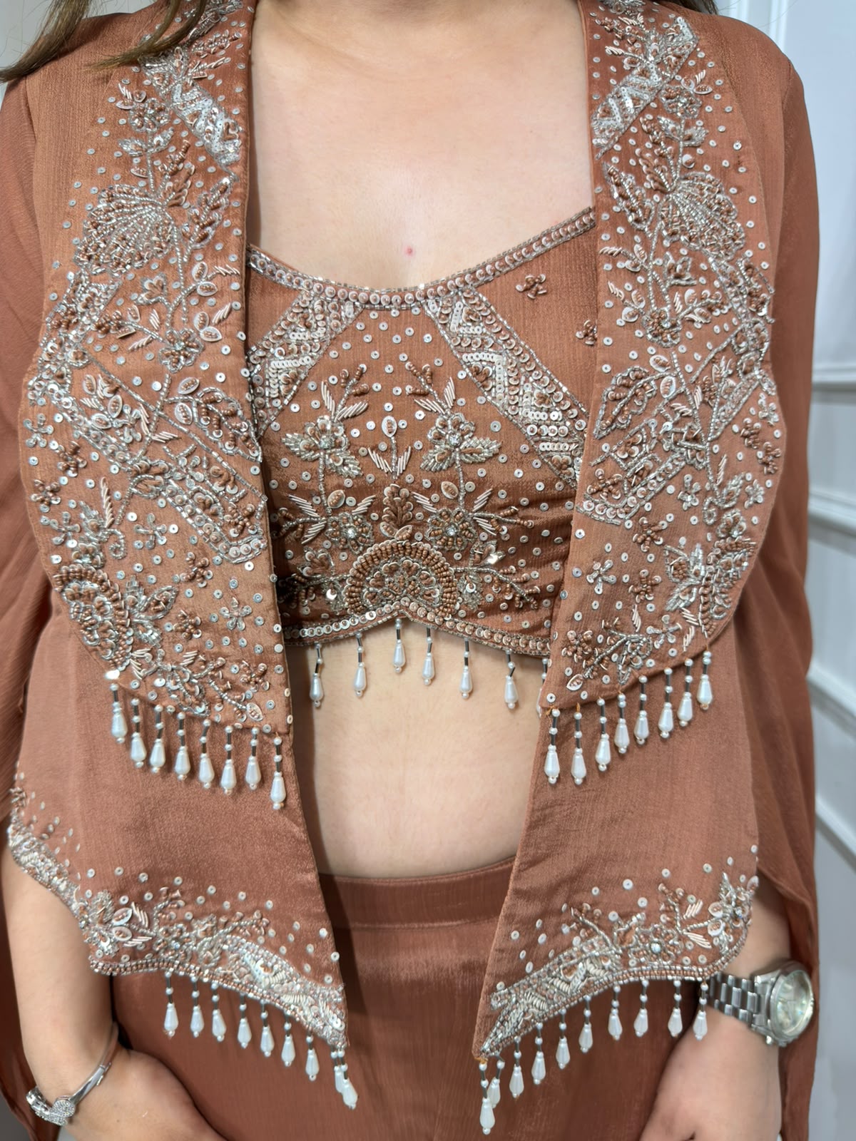Terra | Embellished Three-Piece Co-ord Set with Cape Jacket