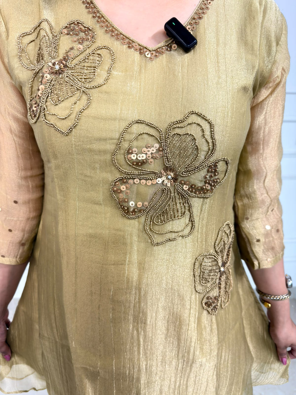 Zarelle – Golden Embroidered 2-Piece Sharara Suit Set