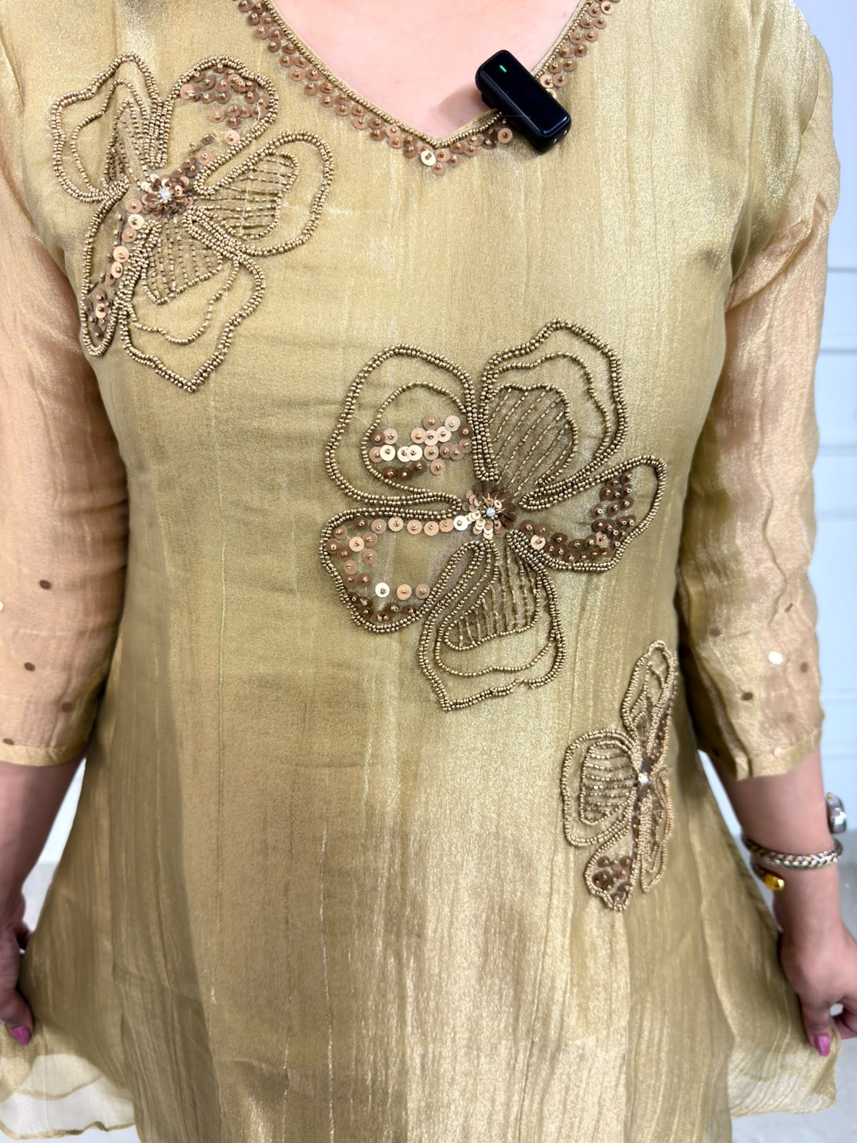 Zarelle – Golden Embroidered 2-Piece Sharara Suit Set