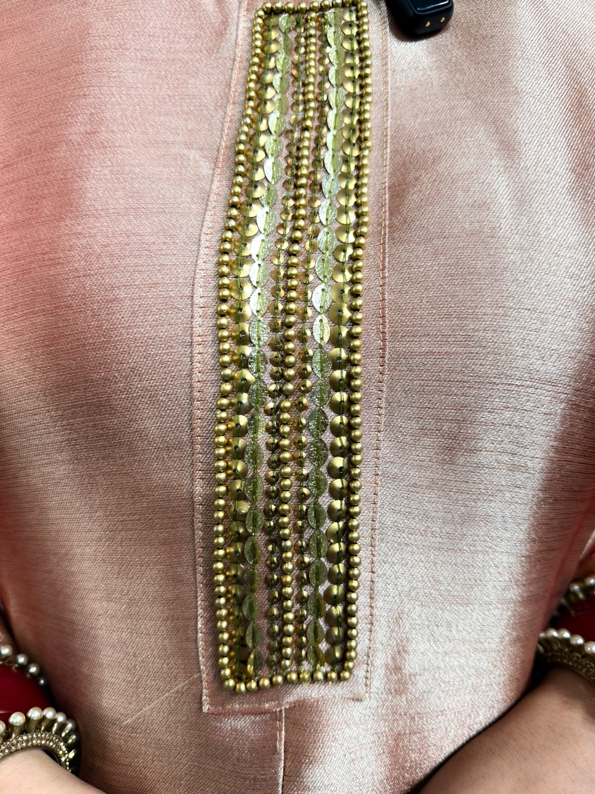 Aavya | Rose Gold Silk Kurta Set with Embellished Dupatta