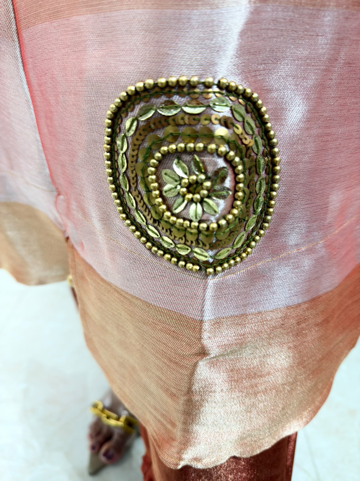 Aavya | Rose Gold Silk Kurta Set with Embellished Dupatta