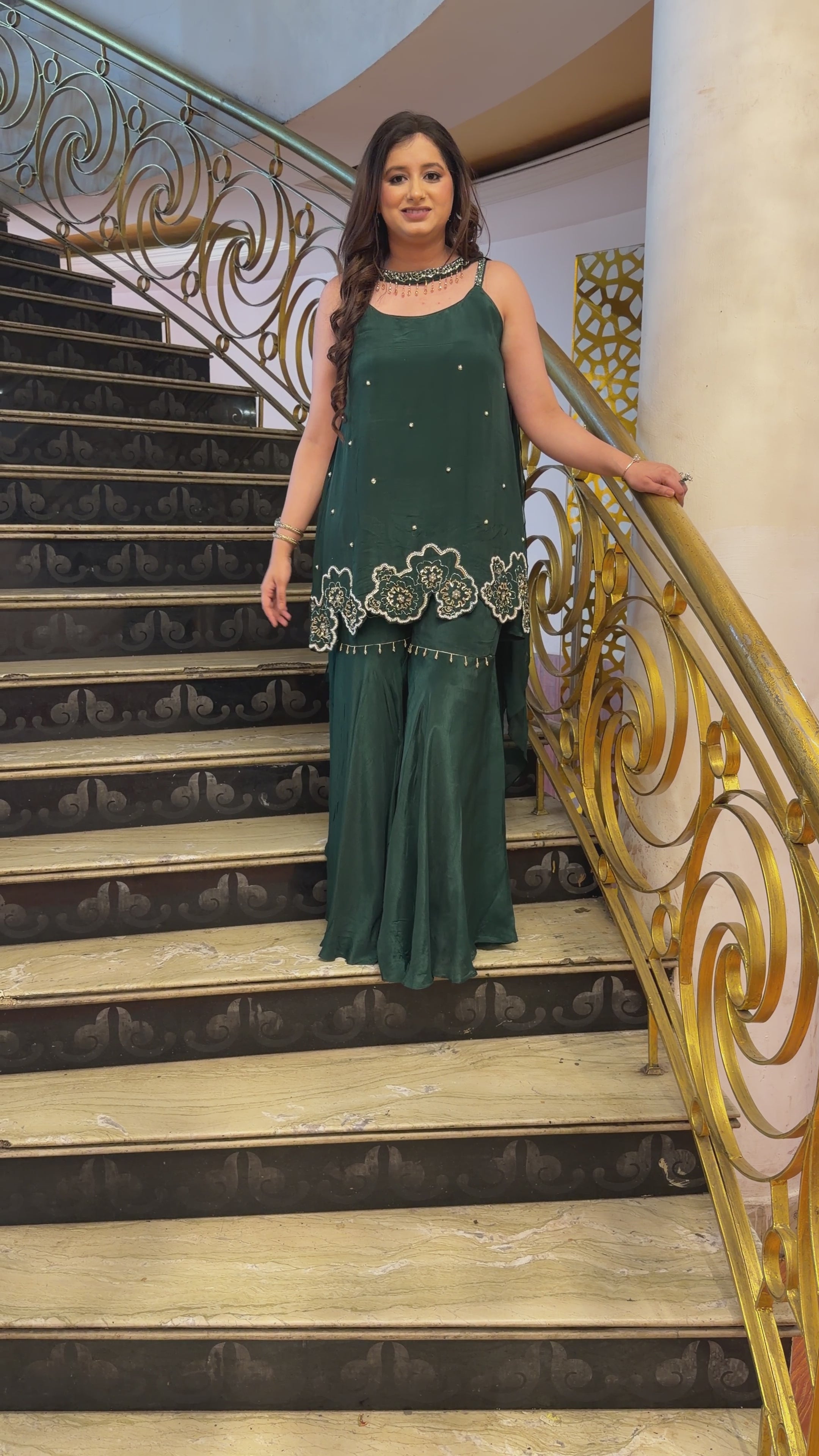 Zaraya 💚 Designer Green Kurta with Sharara Set